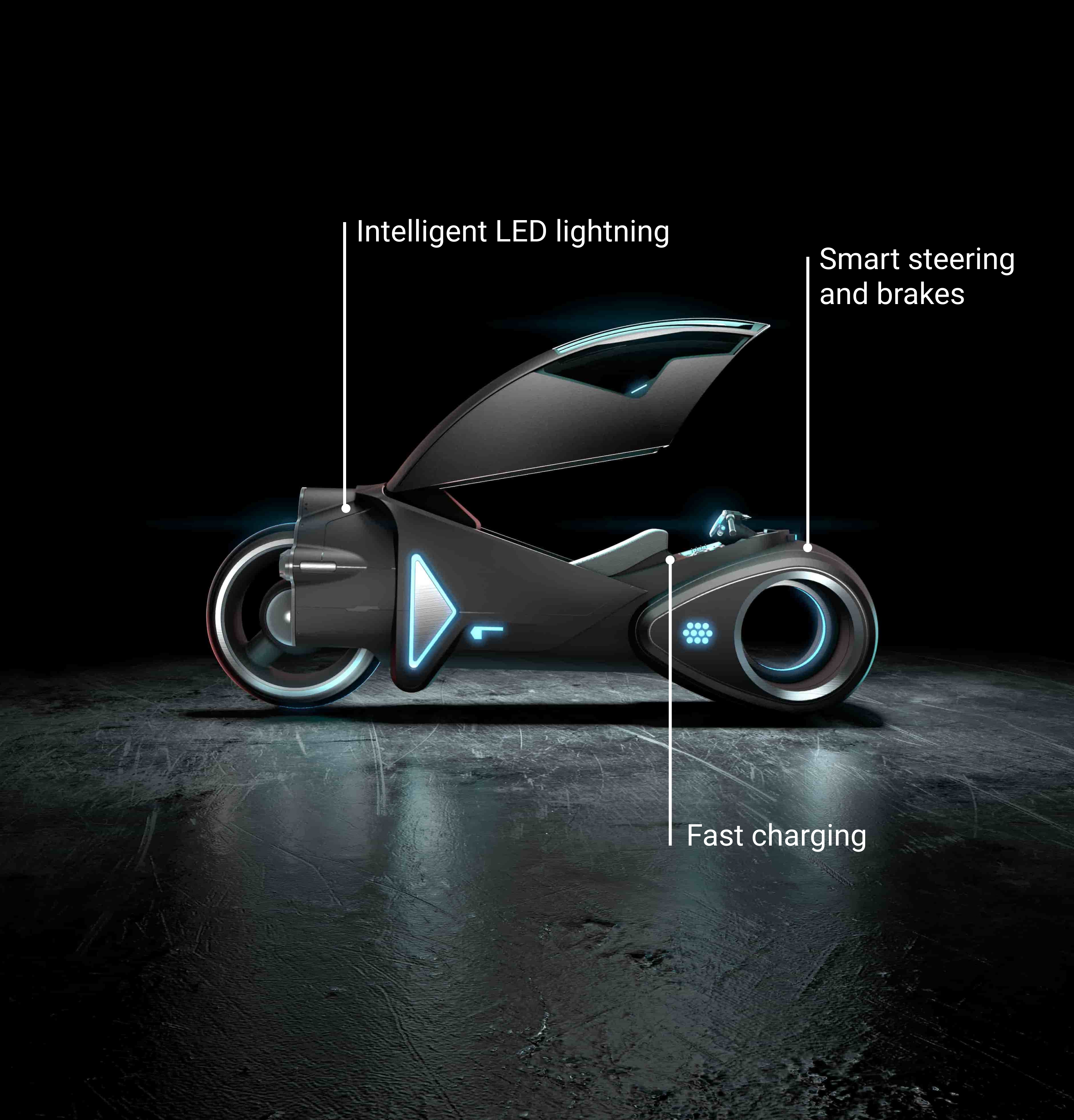 a dark picture with the motorcycle and info