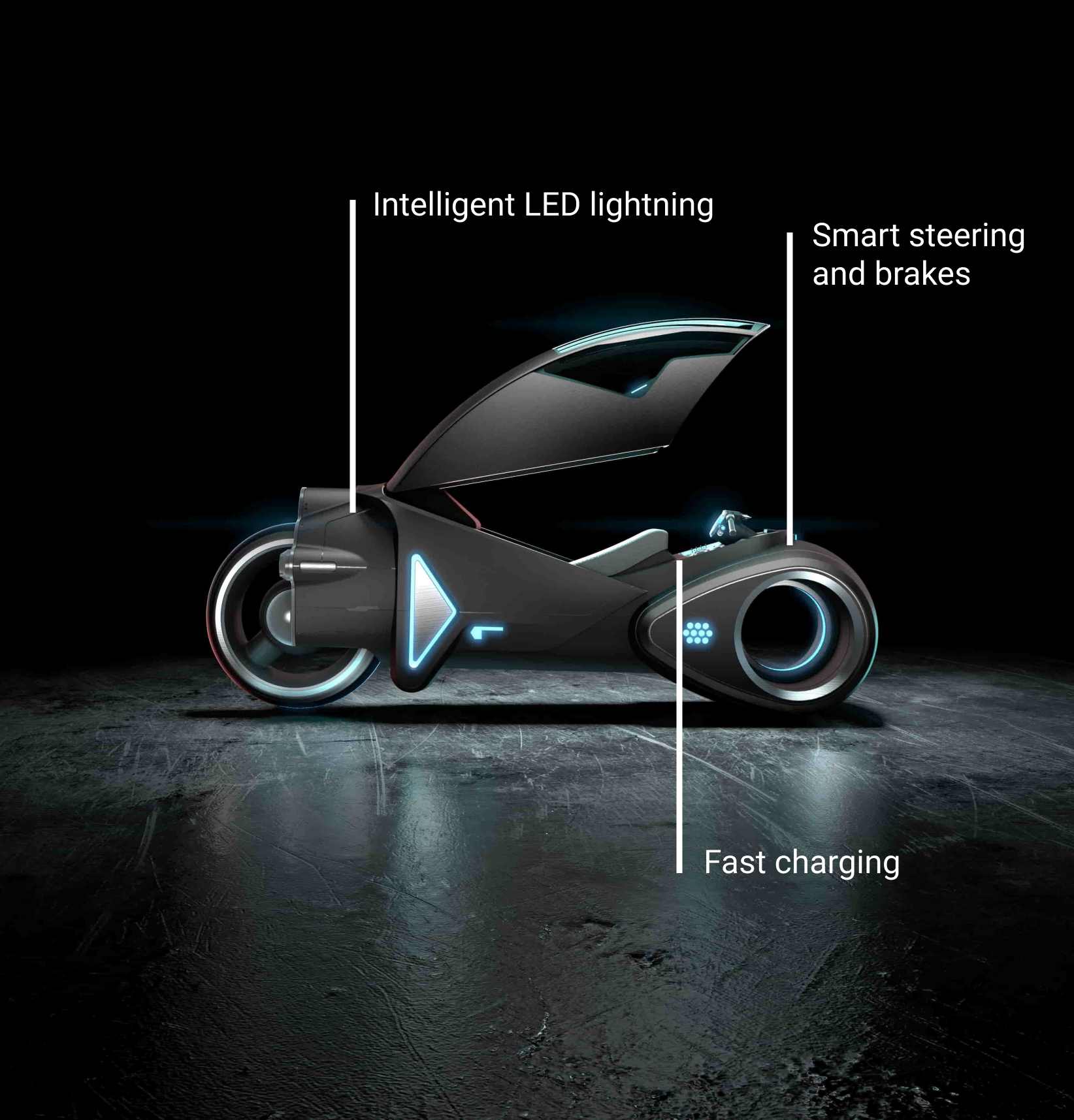 a dark picture with the motorcycle and info